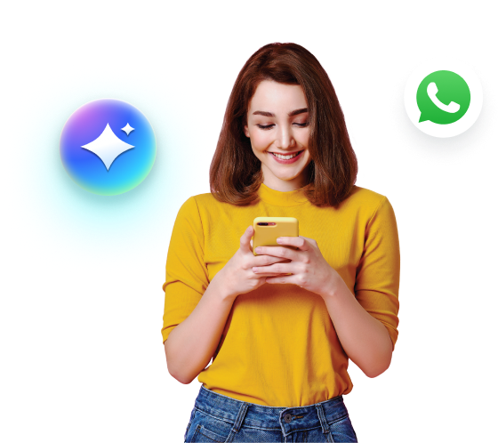 Female with yellow shirt and WhatsApp logo